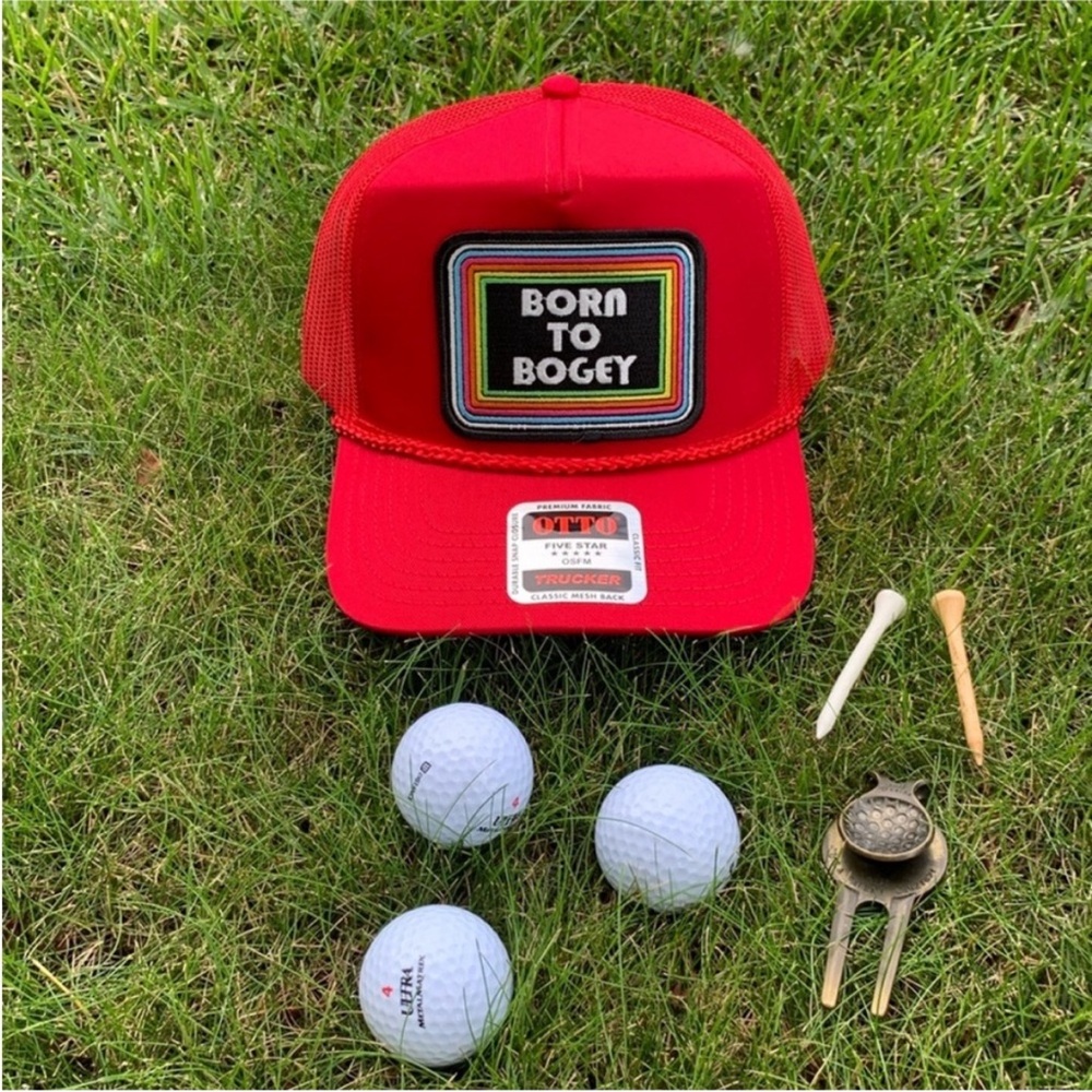 📌 NWT Born To Bogey Snap Back With  Mesh Back Trucker Hat